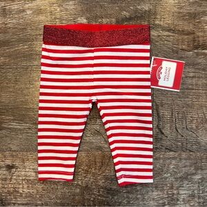 NWT Holiday Time Red and White Striped Leggings With Red Sparkle Waistband 0-3